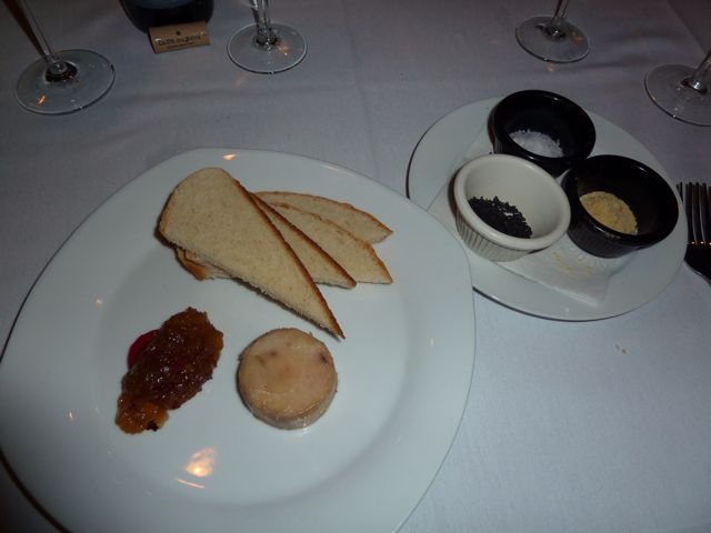 bread, foie gras, jelly, and 3 kinds of salt